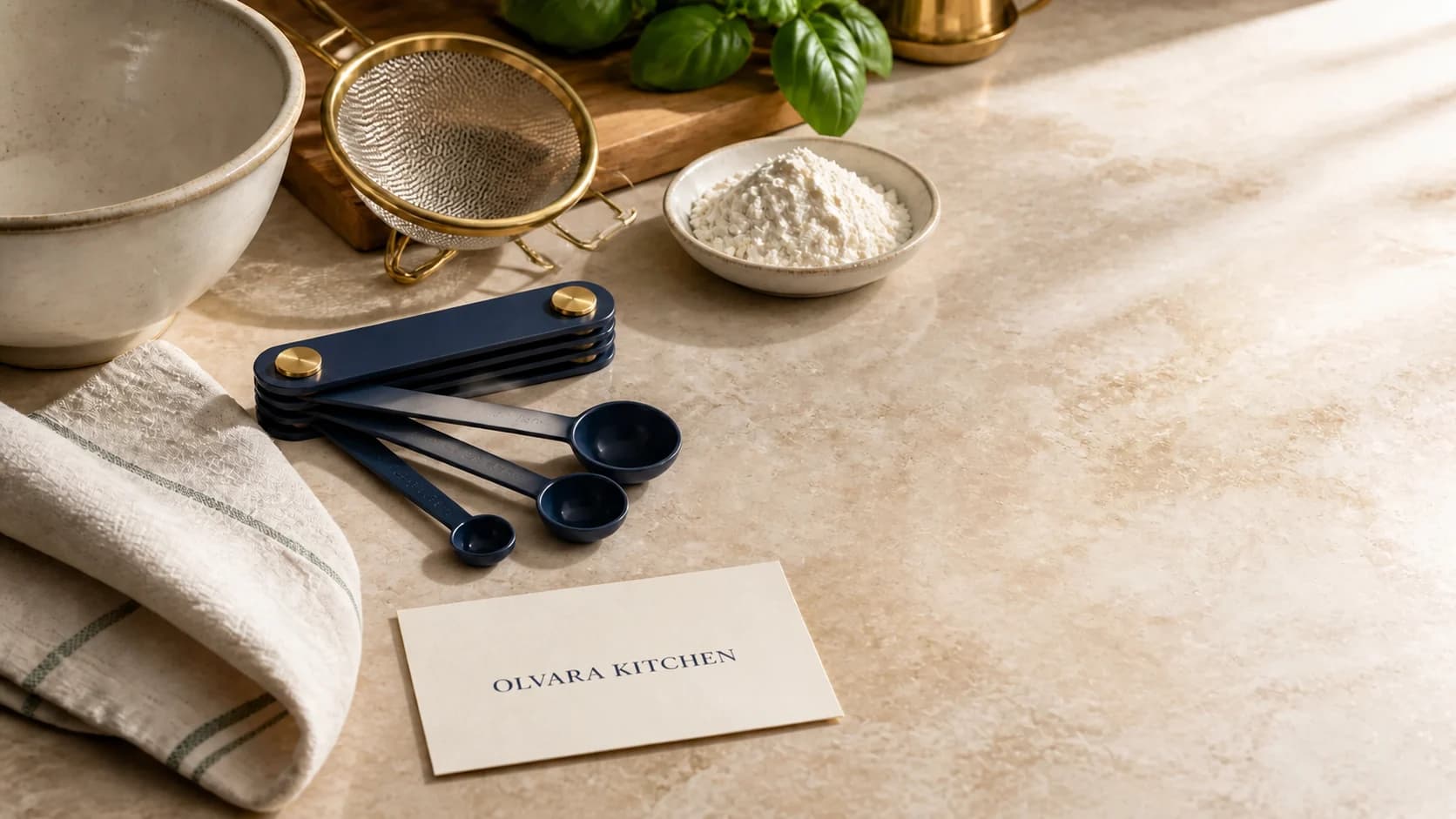 Organized kitchen preparation with compact everyday tools