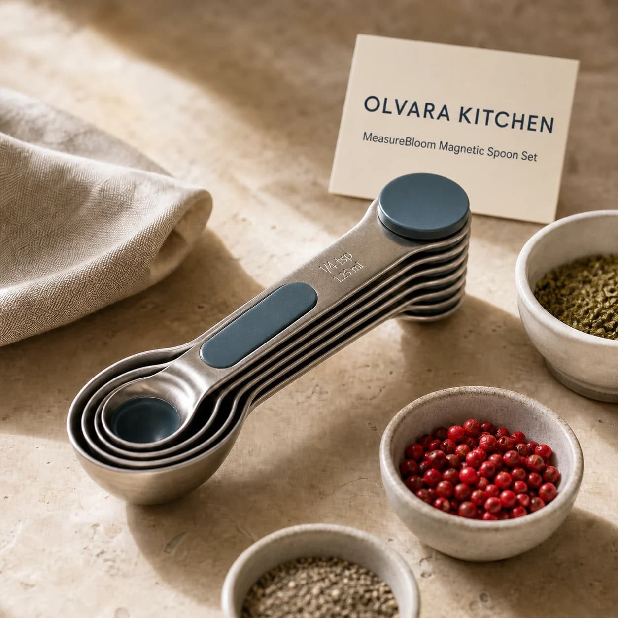 Olvara measuring tools arranged for baking preparation